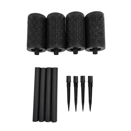 Sæt med 4 LED-solcellelamper DECOR, 1,2 V 150 mAh, 3000 K (varmhvid), 39 cm, IP44, sort