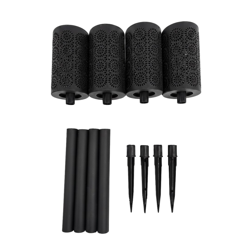 Sæt med 4 LED-solcellelamper DECOR, 1,2 V 150 mAh, 3000 K (varmhvid), 39 cm, IP44, sort