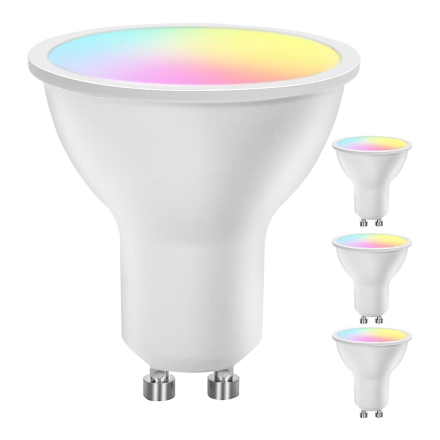 Sæt med 4 smart, dæmpbare LED RGBW GU10-pærer, 4,9 W, 230 V, 2700–6500 K - Aigostar