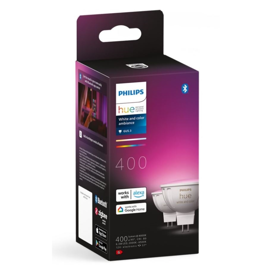 Sæt med 4 LED RGBW dæmpbare spotpærer Philips Hue WHITE AND COLOR AMBIANCE GU5,3/MR16/6,3W/12V 2000-6500K