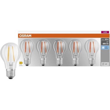 Sæt med 5 LED-pærer BASE CLASSIC FILAMENT A60 E27/7W/230V 4000K - Osram