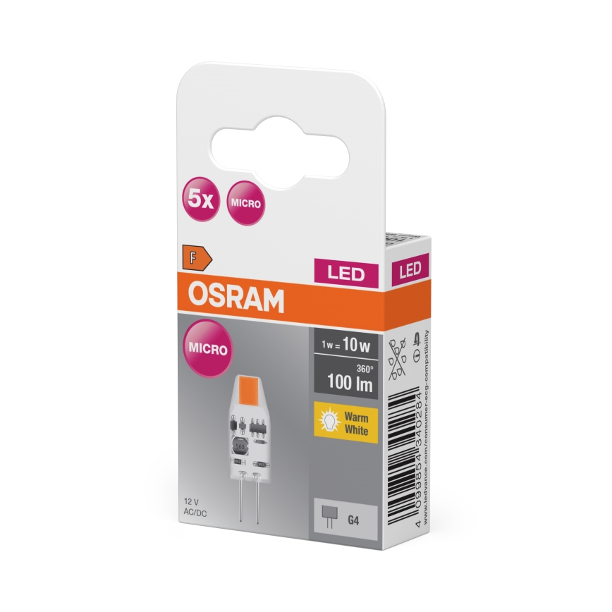 Sæt med 5 LED-pærer G4 (micro-stift) 1W/12V 2700K - Osram