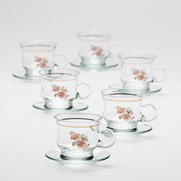 Sæt med 6 glas kopper med underkop, klar buket nr. 4