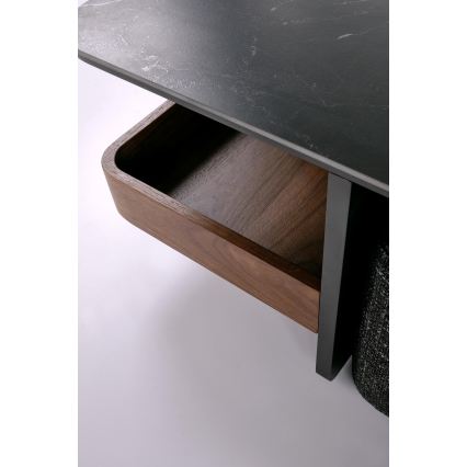 SÆT Sofabord KORO 70x70 cm + 2x puf sort/brun