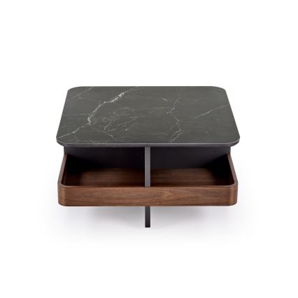 SÆT Sofabord KORO 70x70 cm + 2x puf sort/brun