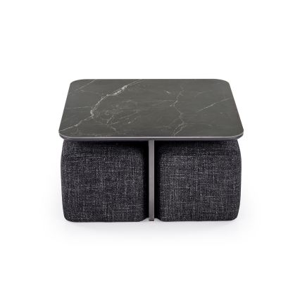 SÆT Sofabord KORO 70x70 cm + 2x puf sort/brun