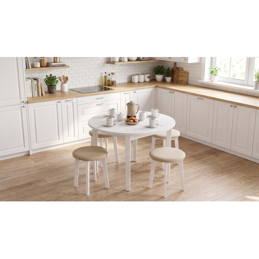 Taburet KUBE Ø 36 cm hvid/beige