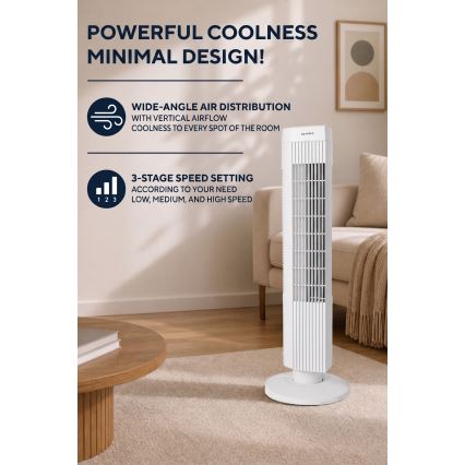 Tårnventilator 50 W/230 V 74,5 cm hvid
