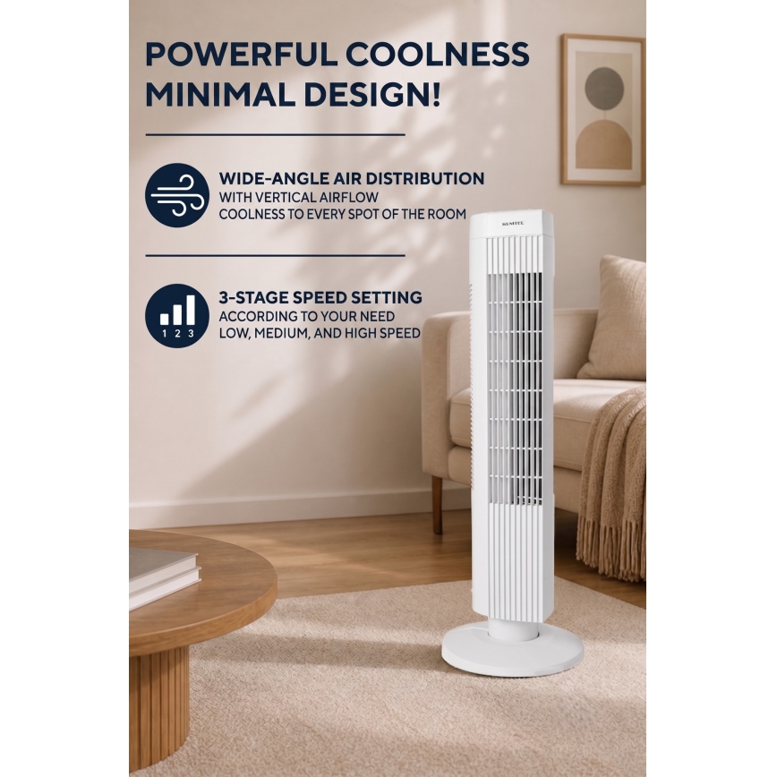 Tårnventilator 50 W/230 V 74,5 cm hvid