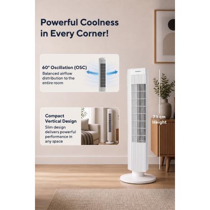 Tårnventilator 50 W/230 V 74,5 cm hvid
