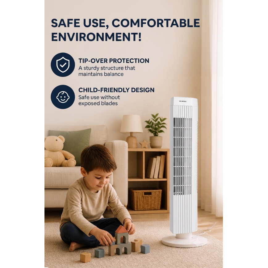 Tårnventilator 50 W/230 V 74,5 cm hvid