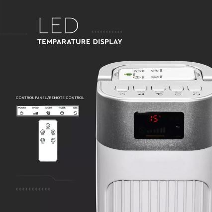 Tårnventilator med temperaturindikator og fjernbetjening 55W/230V