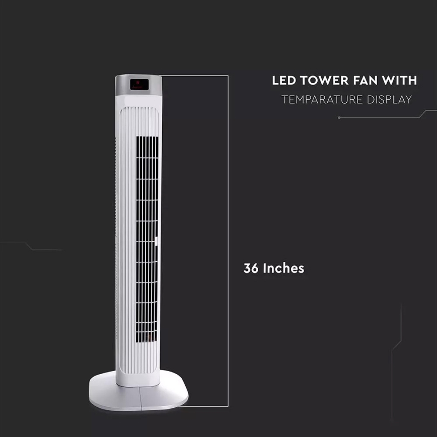 Tårnventilator med temperaturindikator og fjernbetjening 55W/230V
