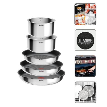 Tefal - 6 dele INGENIO COOK gryde- og pandesæt i rustfrit stål