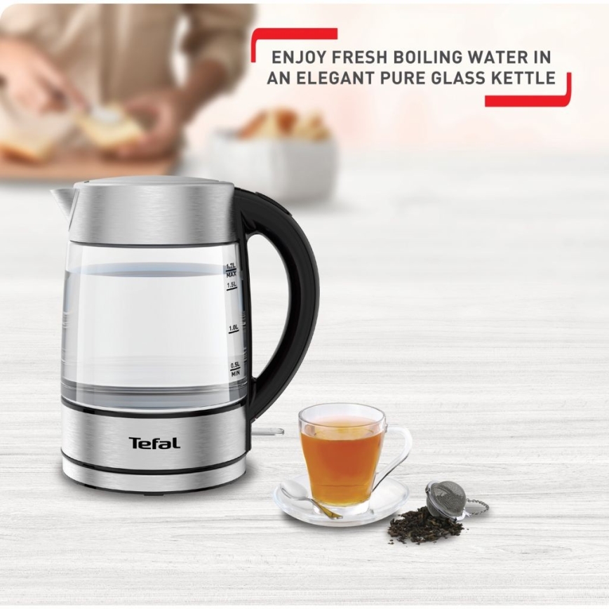 Tefal - Elkedel GLASS 1,7 l  2200W/230V mat krom