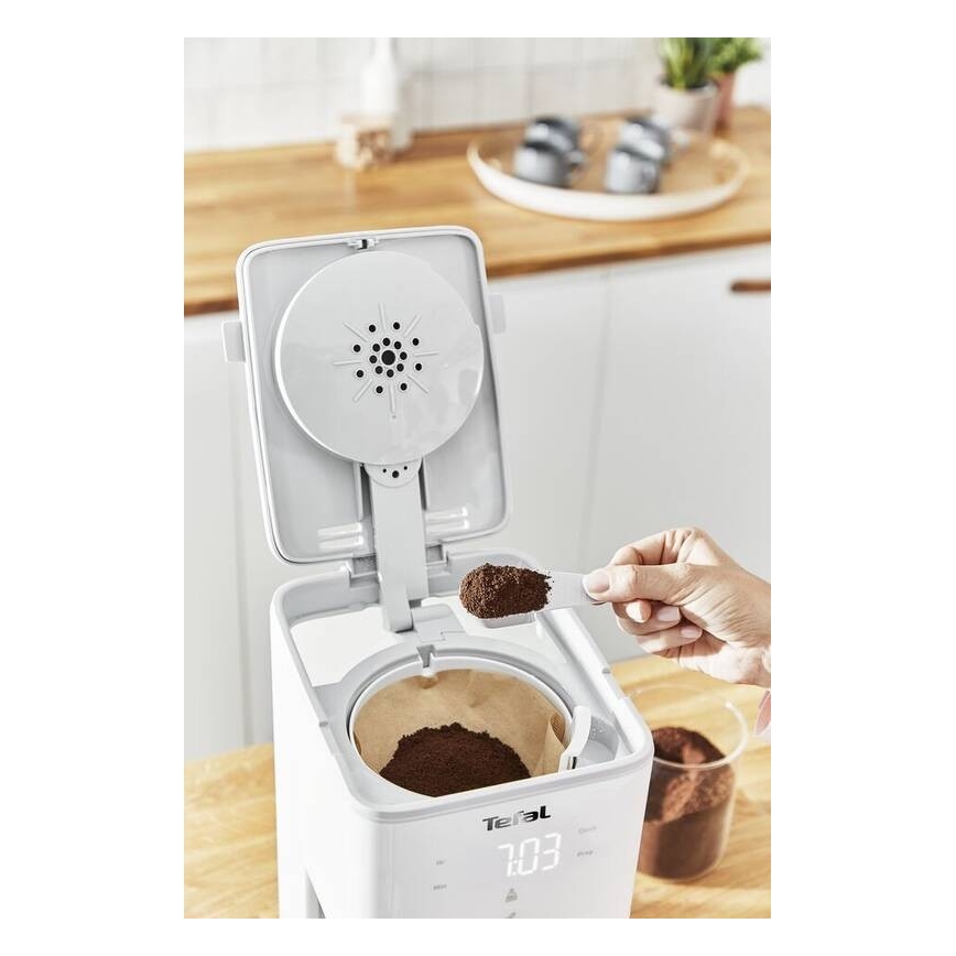 Tefal - Kaffemaskine med LCD-display SENSE 1000W/230V hvid