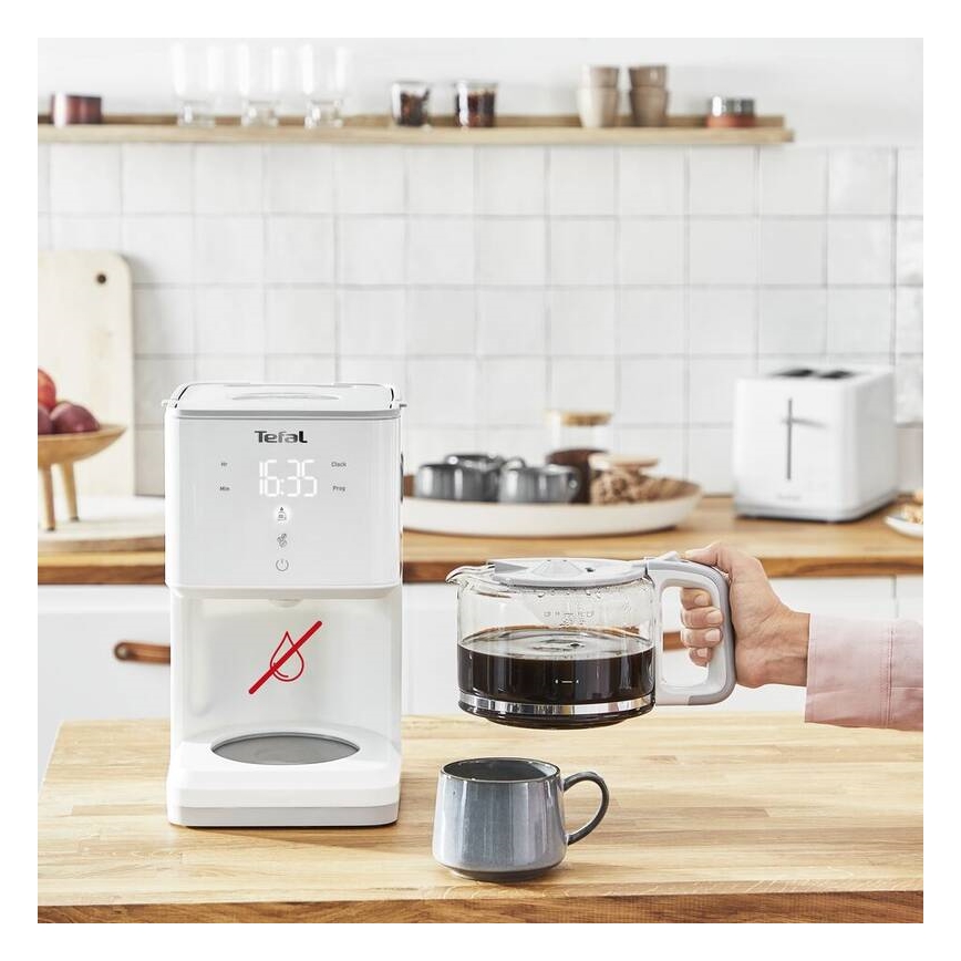 Tefal - Kaffemaskine med LCD-display SENSE 1000W/230V hvid