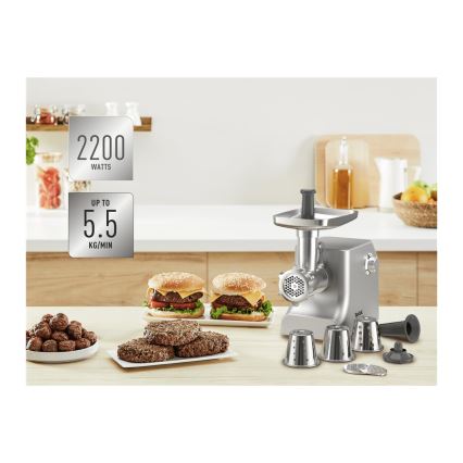 Tefal - Kødhakker 8-i-1 2200W/230V sølvfarvet
