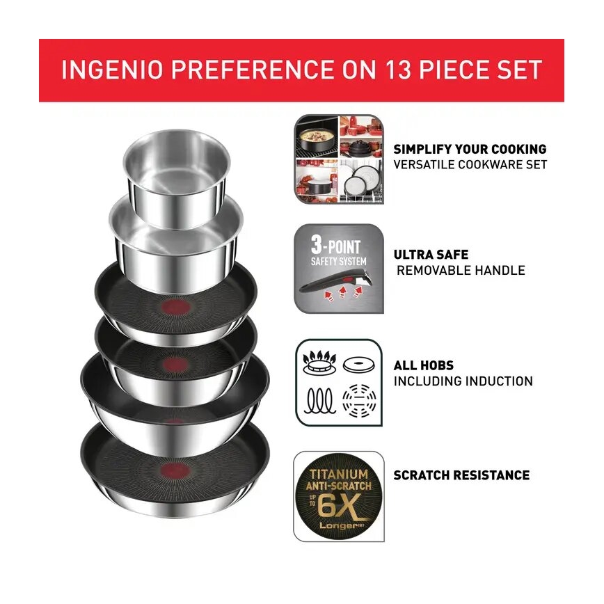 Tefal - Sæt køkkengrej 13 dele INGENIO PREFERENCE ON rustfrit stål