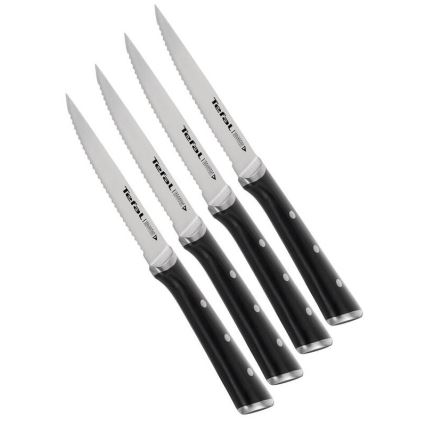 Tefal - Sæt med 4 steakknive i rustfrit stål ICE FORCE 11 cm blank krom/sort