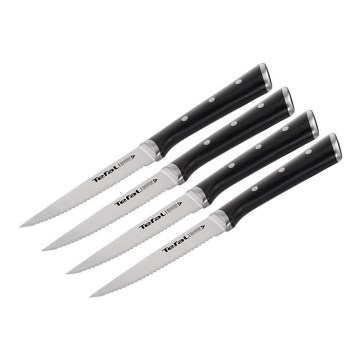 Tefal - Sæt med 4 steakknive i rustfrit stål ICE FORCE 11 cm blank krom/sort