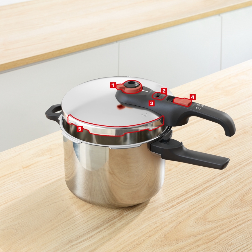Tefal - Trykkoger 6 l SECURE TRENDY + 5-delers sæt INGENIO EMOTION