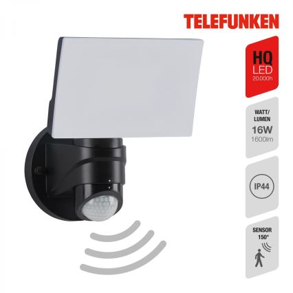 Telefunken 304305TF - Udendørs LED væglampe med sensor LED/24W/230V IP44 sort