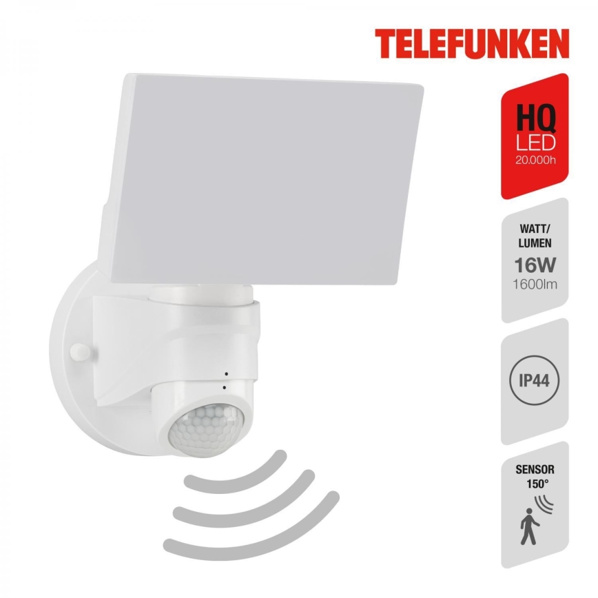Telefunken 304306TF - Udendørs LED væglampe med sensor LED/16W/230V IP44 hvid