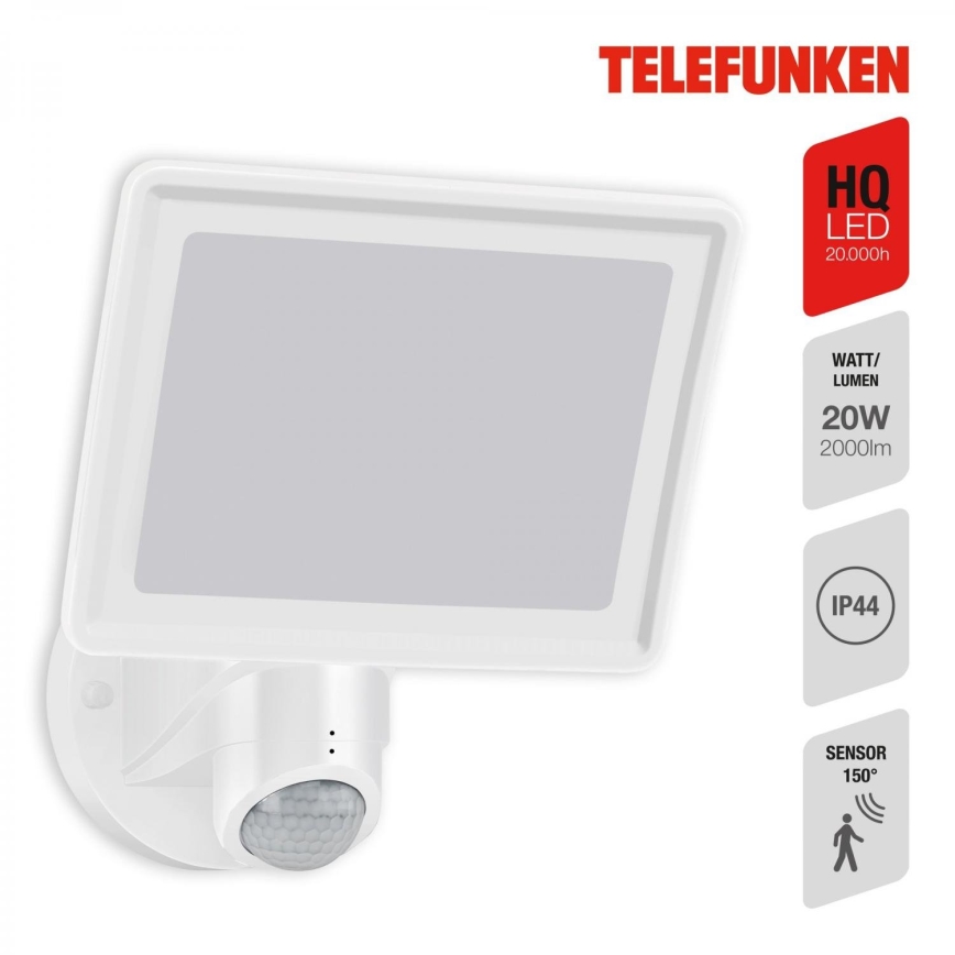 Telefunken 304406TF - LED udendørs vægprojektør med sensor LED/20W/230V IP44