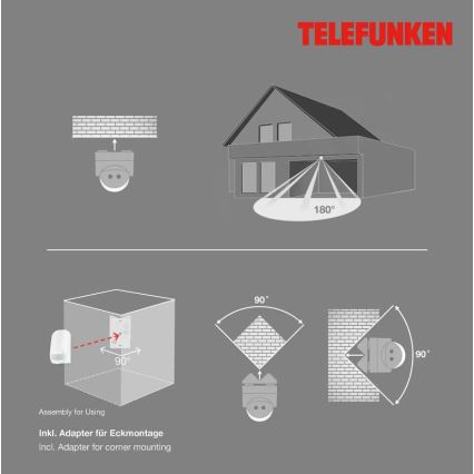 Telefunken 306506TF - Udendørs bevægelsessensor 180° IP44 hvid