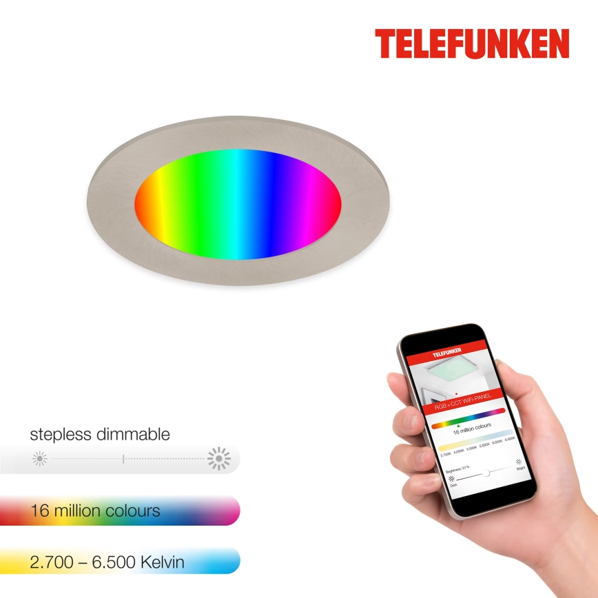 Telefunken 309302TF - LED indbygningslampe til badeværelse m. RGBW-farver dæmpbar LED/6W/230V 2700-6500K IP23 Wi-Fi Tuya