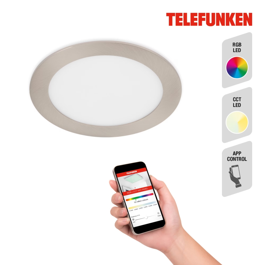Telefunken 309402TF - LED indbygningslampe til badeværelse m. RGBW-farver dæmpbar LED/12W/230V 2700-6500K IP23 Wi-Fi Tuya