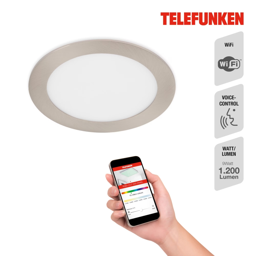 Telefunken 309402TF - LED indbygningslampe til badeværelse m. RGBW-farver dæmpbar LED/12W/230V 2700-6500K IP23 Wi-Fi Tuya
