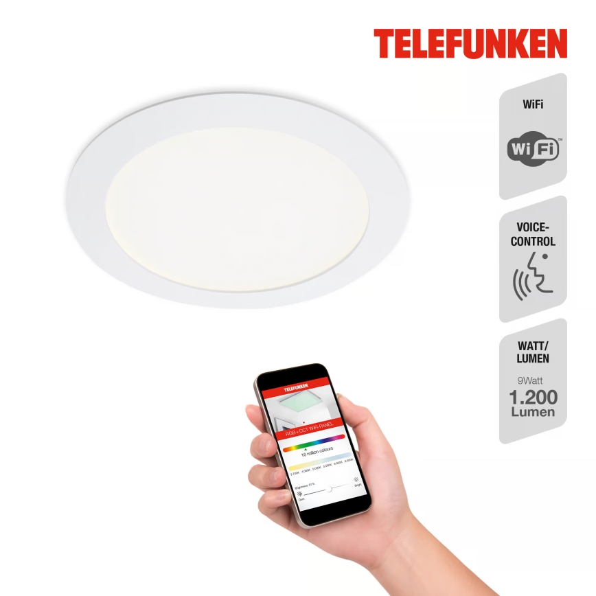 Telefunken 309406TF - LED RGBW Dæmpbar indbygningsarmatur FRAME LED/12W/230V 2700-6500K Wi-Fi Tuya hvid