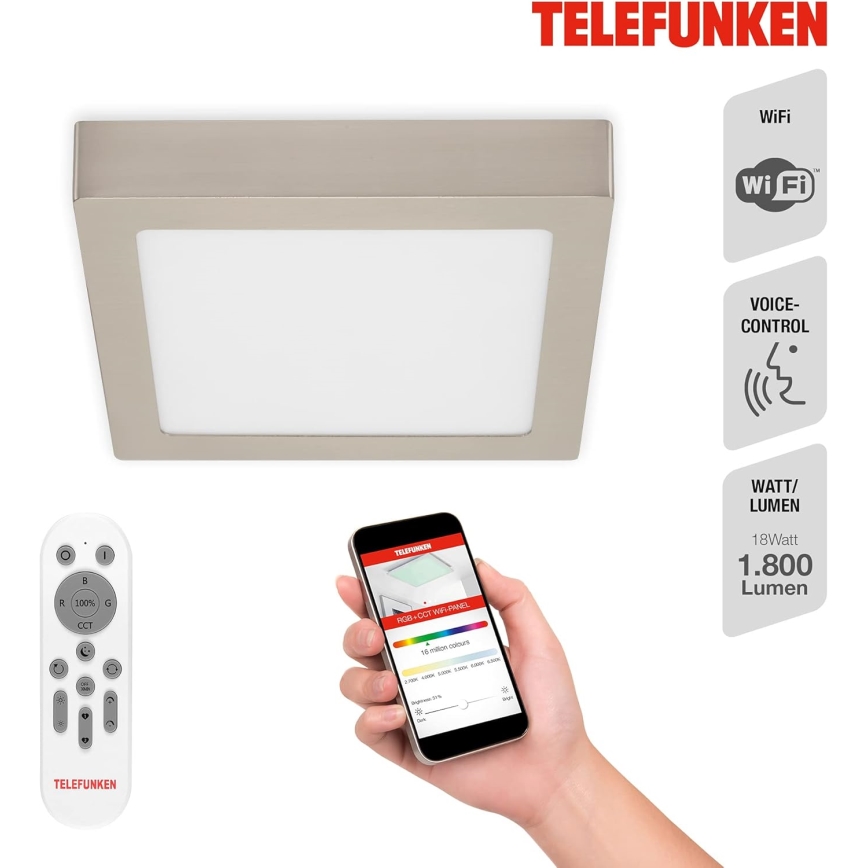 Telefunken 309602TF - LED loftlampe m. RGBW-farver dæmpbar LED/18W/230V 2700-6500K Wi-Fi Tuya