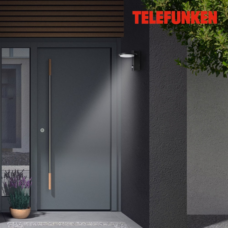 Telefunken 312505TF - Udendørs LED væglampe med sensor LED/10W/230V IP44 sort