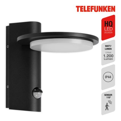 Telefunken 312505TF - Udendørs LED væglampe med sensor LED/10W/230V IP44 sort