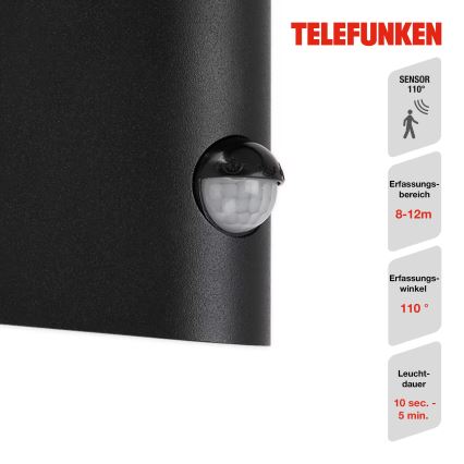 Telefunken 312505TF - Udendørs LED væglampe med sensor LED/10W/230V IP44 sort