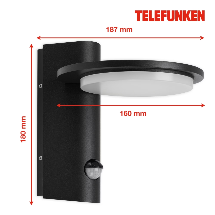 Telefunken 312505TF - Udendørs LED væglampe med sensor LED/10W/230V IP44 sort