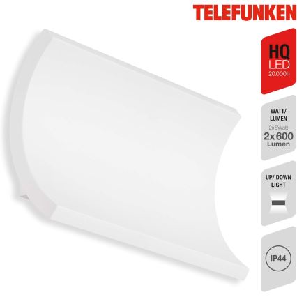 Telefunken 312806TF - Udendørs LED væglampe 2xLED/6W/230V IP44 hvid