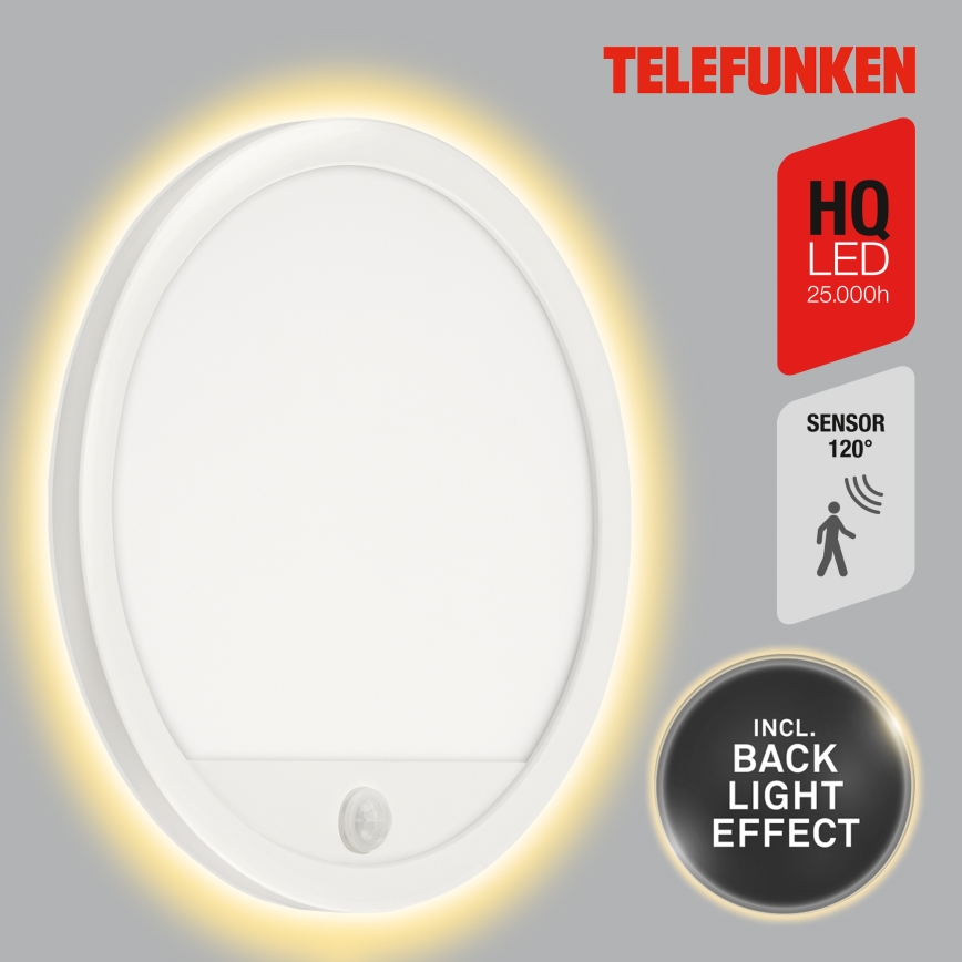 Telefunken 313706TF - LED Udendørs væglampe med sensor LED/15W/230V IP44 hvid