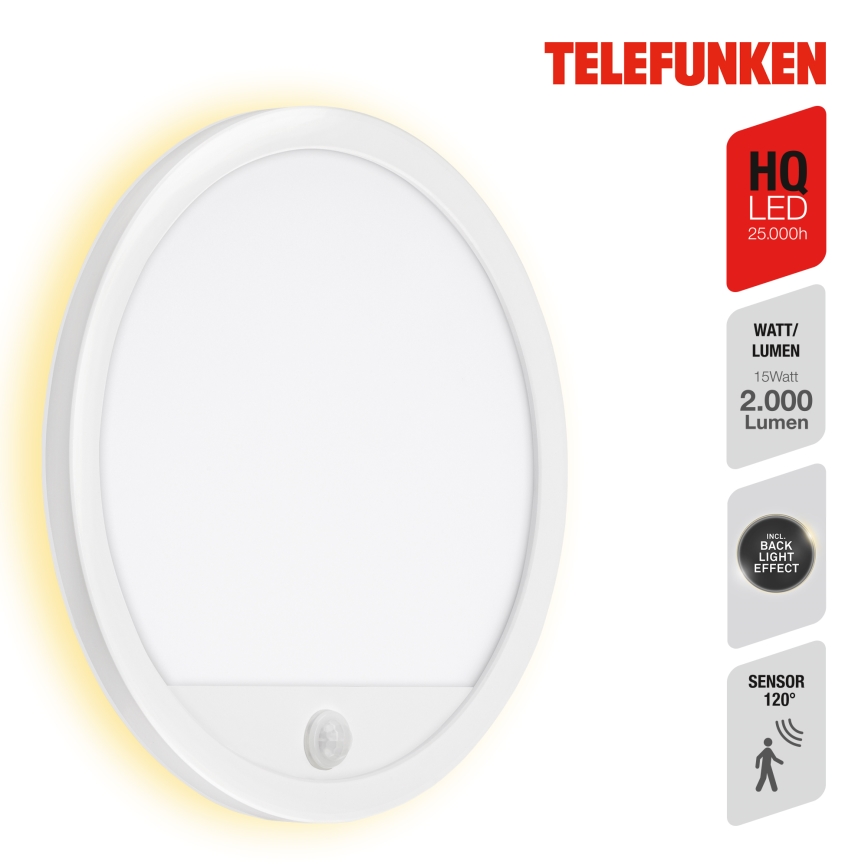 Telefunken 313706TF - LED Udendørs væglampe med sensor LED/15W/230V IP44 hvid