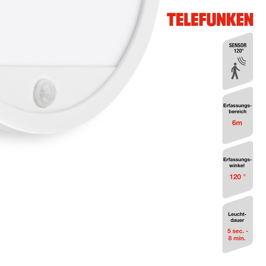 Telefunken 313706TF - LED Udendørs væglampe med sensor LED/15W/230V IP44 hvid