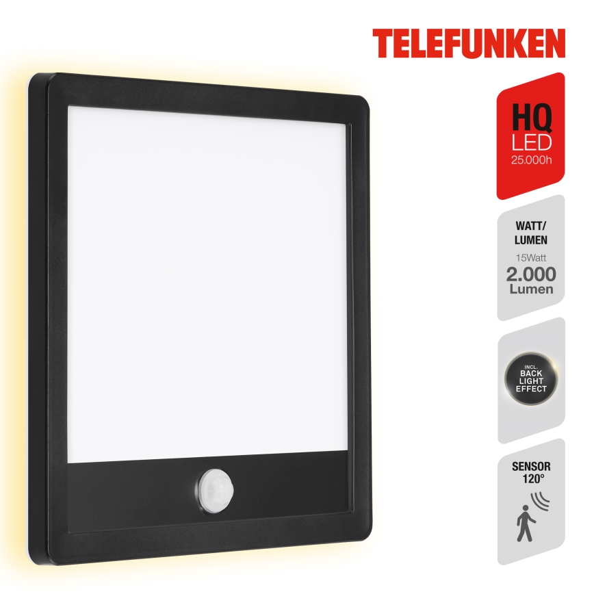 Telefunken 313805TF - LED Udendørs væglampe med sensor LED/15W/230V IP44