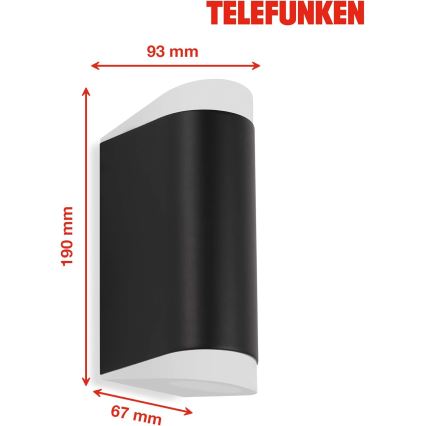 Telefunken 314905TF - Udendørs LED væglampe 2xGU10/5W/230V IP44 sort