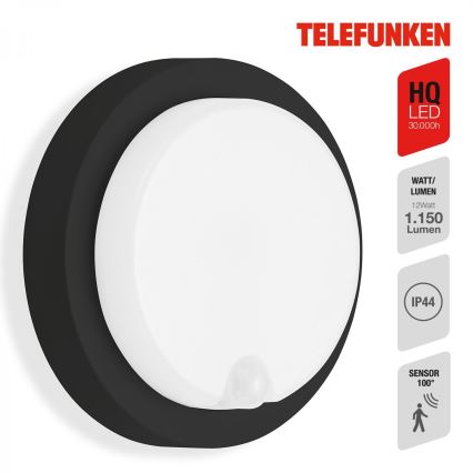 Telefunken 315305TF - Udendørs LED væglampe med sensor LED/12W/230V IP44 sort