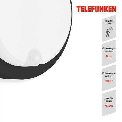 Telefunken 315305TF - Udendørs LED væglampe med sensor LED/12W/230V IP44 sort