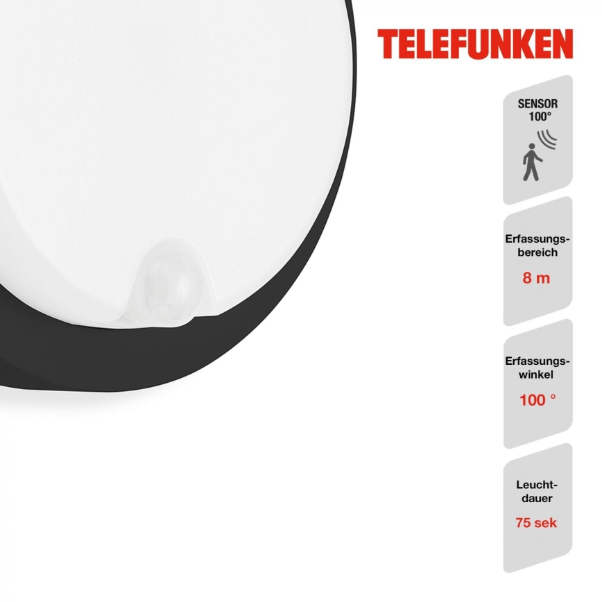 Telefunken 315305TF - Udendørs LED væglampe med sensor LED/12W/230V IP44 sort