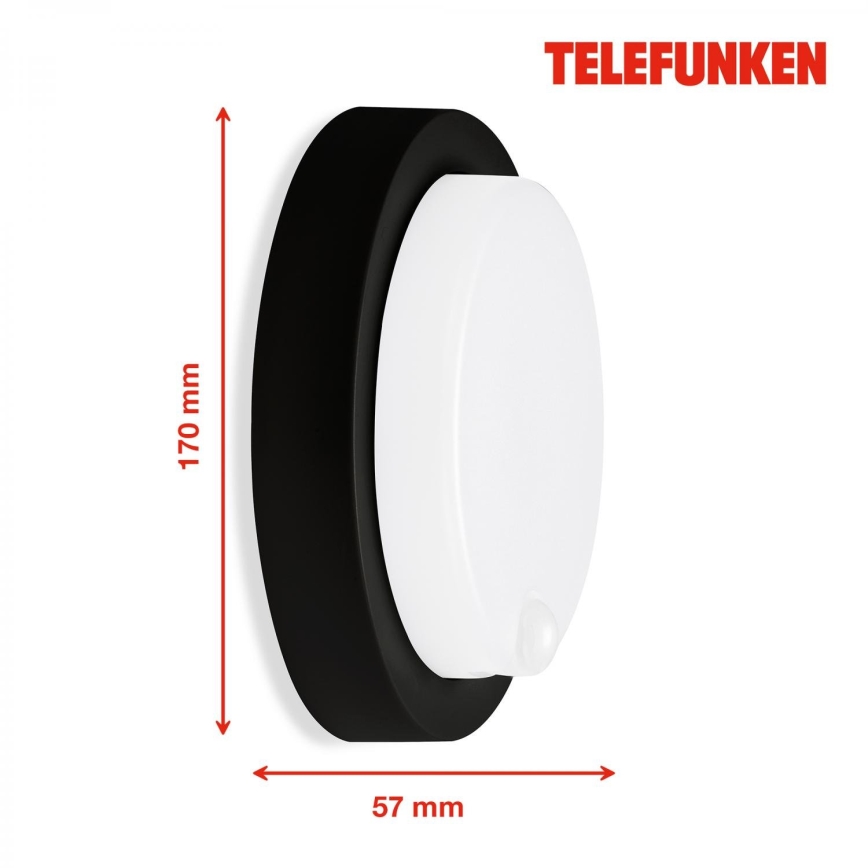 Telefunken 315305TF - Udendørs LED væglampe med sensor LED/12W/230V IP44 sort