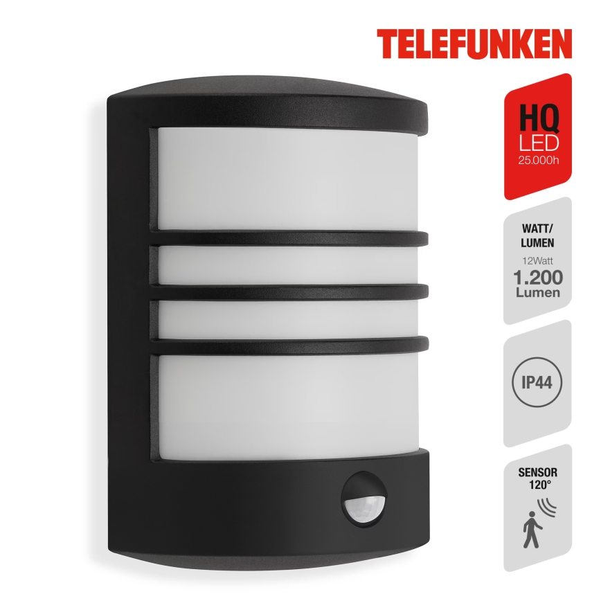 Telefunken 315505TF - Udendørs LED væglampe med sensor LED/12W/230V IP44 sort